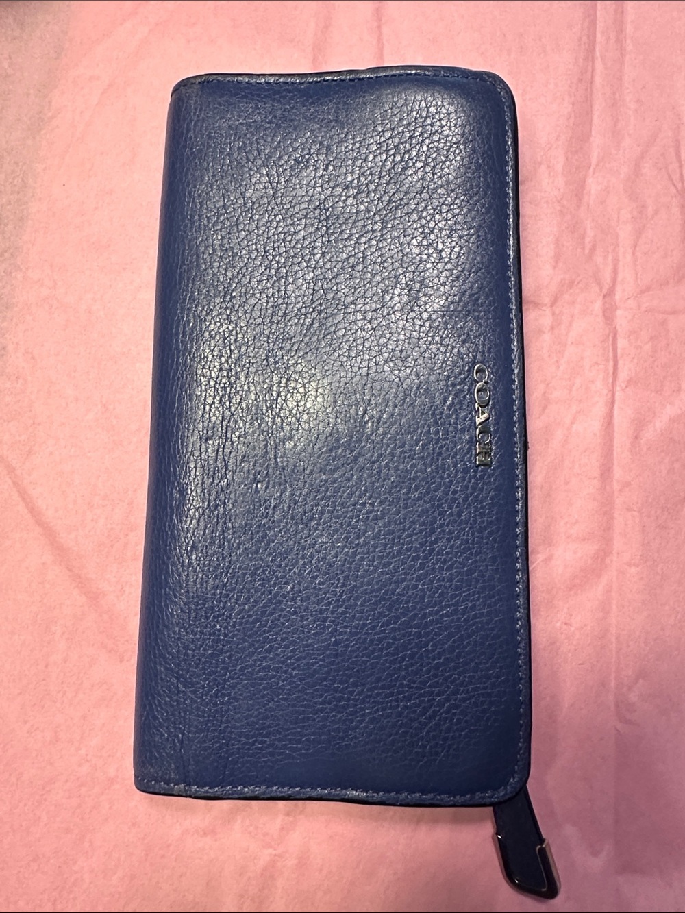Coach Purple/Blue Leather Zip Card Holder Wallet
